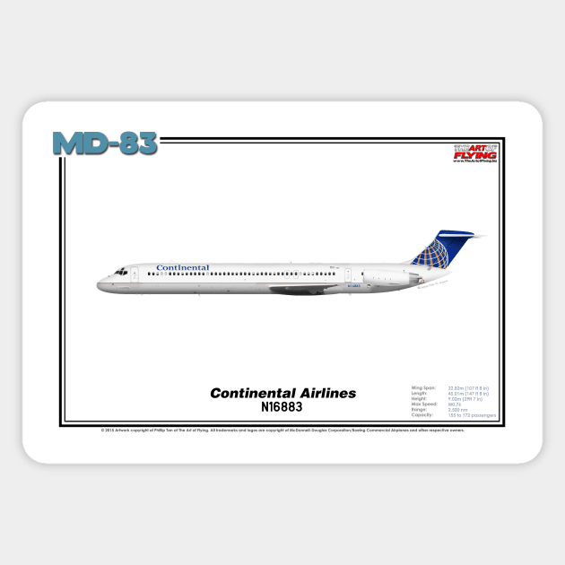 McDonnell Douglas MD-83 - Continental Airlines (Art Print) Sticker by TheArtofFlying